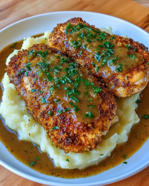 Slow Cooker Herb-Crusted Chicken Fillets with Creamy Mashed Potatoes