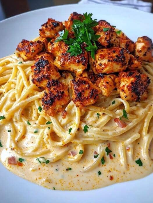 SPICY GARLIC CHICKEN LINGUINE WITH CREAMY CAJUN CHEESE SAUCE 🔥🍝