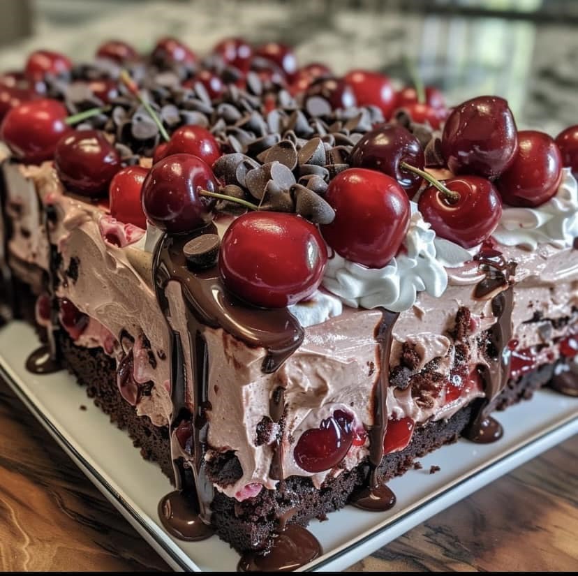 Easy Cherry Chocolate Chip Poke Cake
