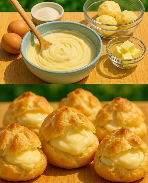 Easy Cream Puffs with Whipped Vanilla Filling & Apricot Glaze