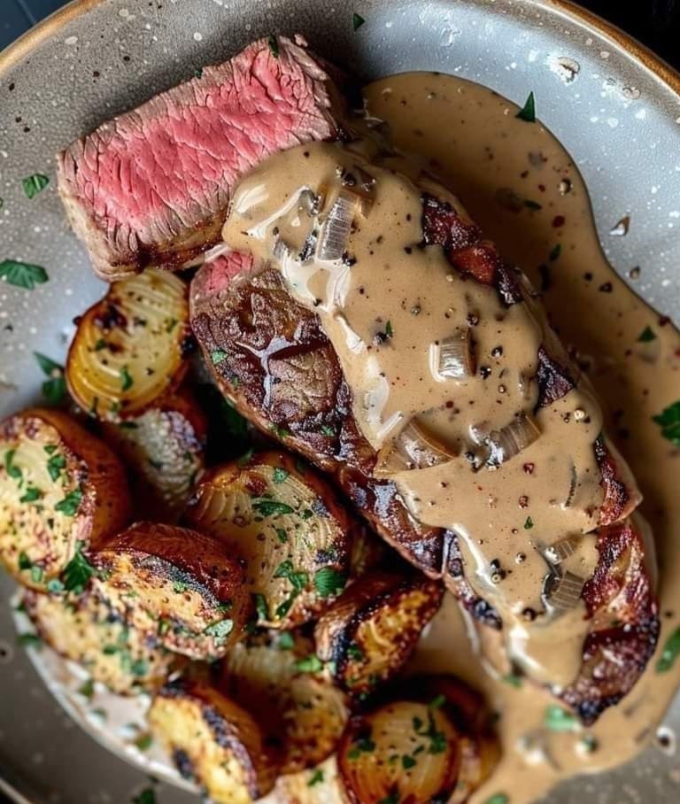Exquisite Beef Tenderloin in a Velvety Peppercorn Reduction