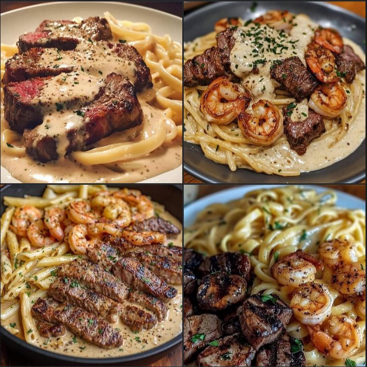 Cajun Shrimp and Steak Alfredo Pasta